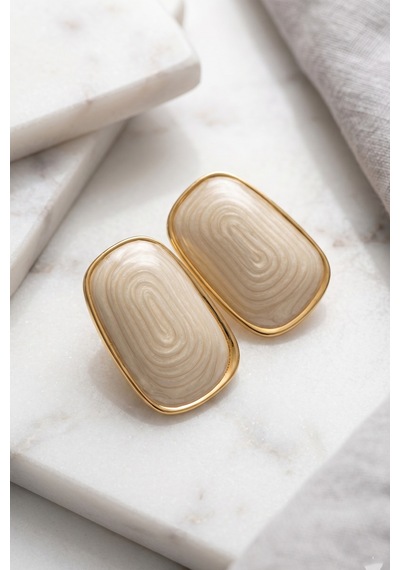 Gold Mineli Dörtgen Premium Çelik Küpe Çok Renkli
