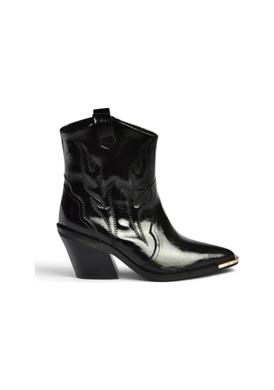 Fox Shoes Z920241160 Siyah Rustik Kalın Topuklu Kovboy Model Western Kadın Bot