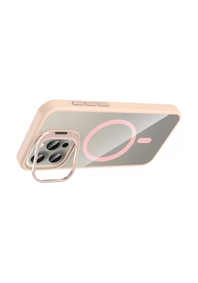 Apple iPhone Uyumlu 14 Pro Max Remim Lensli Magsafe Standlı Kapak - Pembe Bzsxx00 1