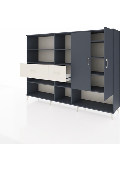 Hyperion Dolap 10 Raflı 2 Çekmeceli 2 Kapaklı 220x44x163 Antrasit Antrasit-antrasit/aytaşı