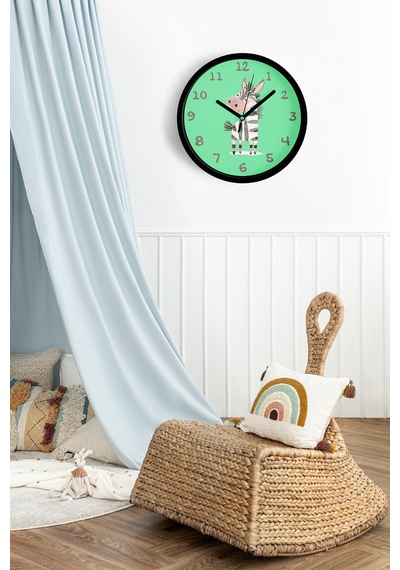 Sevimli Zebra Çocuk Odası Duvar Saati - 25cm - Önü Camlı Siyah Kasa - Sessiz Mekanizma-jh1138 Siyah