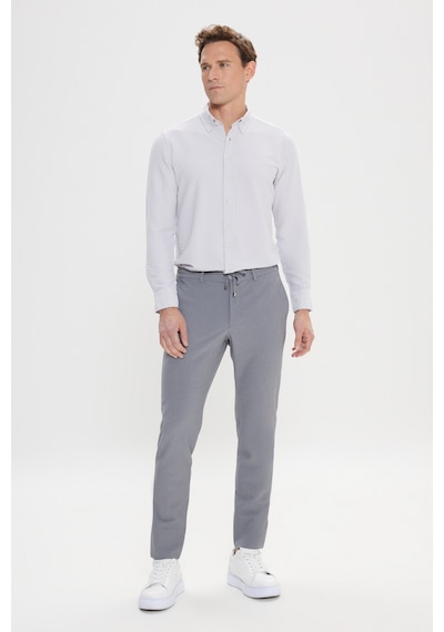 AC&Co / Altınyıldız Classics Erkek Grı Slim Fit Dar Kesim Beli Bağlamalı Yan Cep Gofre Desenli Pantolon Gri