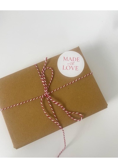 Made With Love el yazılı Kırmızı 5 cm Yuvarlak Etiket 100 Adet