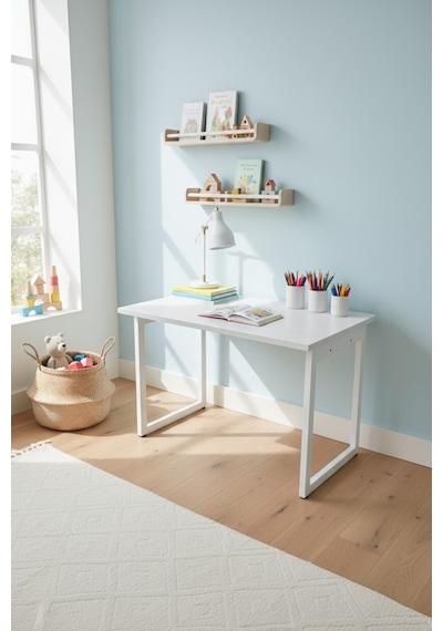 Vilinze Biga Sabit Mdf Metal Ayak Çalışma Ofis Masası - 60x90 Cm Beyaz