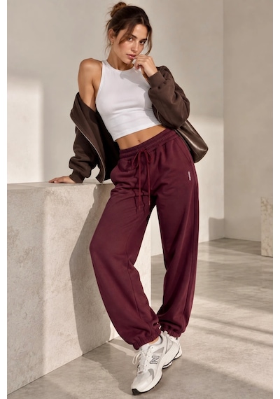 Bb Butik Basic Dökümlü Modal Kumaş Lastikli Bel Rahat Kesim Jogger Pantolon Zg3535 Bordo