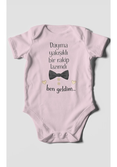 Morivokids Dayıya Özel Kısa Kollu Bebek Body %100 Pamuk Bebe Pembe