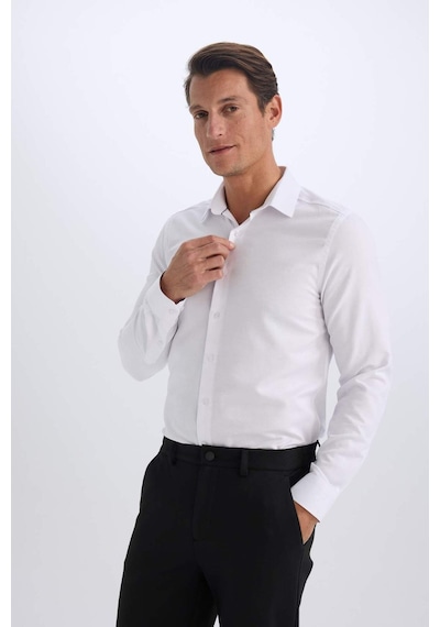 DeFacto Slim Fit Dar Kesim Polo Yaka Kolay Ütülenen Oxford Basic Düz Uzun Kollu Gömlek R4340AZ25SPWT36