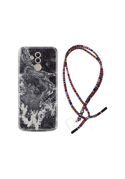 Huawei Mate 20 Lite Kılıf Rasta Boyun Askılı Black Marble 4 1383