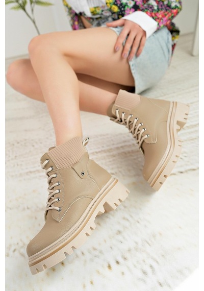 Nesil Shoes Dvm 5003 Vizon Bağcıklı Kadın Bot-vizon Vizon