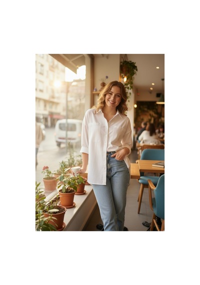 Polologin Butik Oversize Poplin Gömlek - Beyaz Diğer