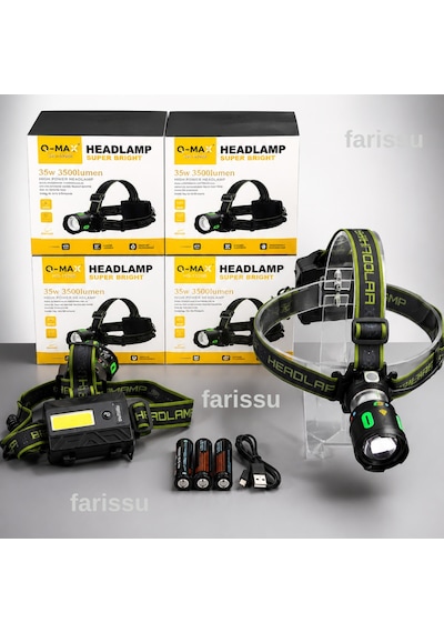 Ps-t2210 Süper Parlak 35w 3500 Lümen Şarj Edilebilir Kafa Lambası - Teleskobik Zoomlu Avcı Feneri Siyah