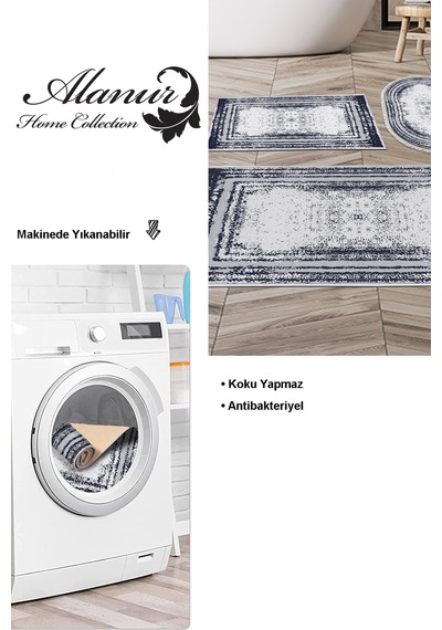 Dekoreko Kaymaz Taban Djt 3 Lü Banyo Paspas Takımı Yıldız Deri Karışık Modern M5132 lacivert