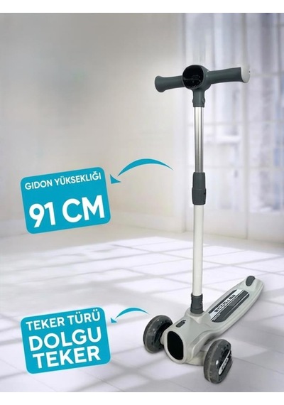 Işıklı Ve Müzikli Çocuk Scooterı4 Kademeli Ayarlanabilir Gidon Yüksekllikli Özel Tasarımlı Scooter Gri