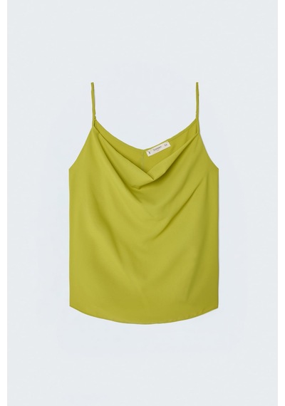 Sateen Askılı Degaje Yaka Bluz - Yağ Yeşili-137660
