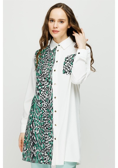 Esswaap Leopar Baskı Detaylı Şık Tunik Yeşil-yeşil Yeşil