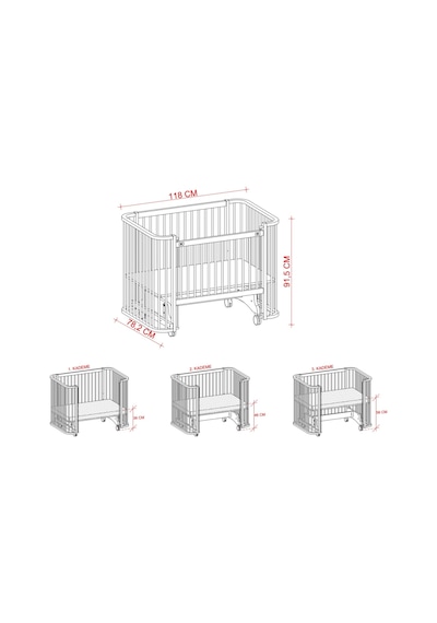 Meltem Kids Bambino Sallanır Ahşap Anne Yanı Beşik 70x110 cm (beyaz-ekru) Ekru