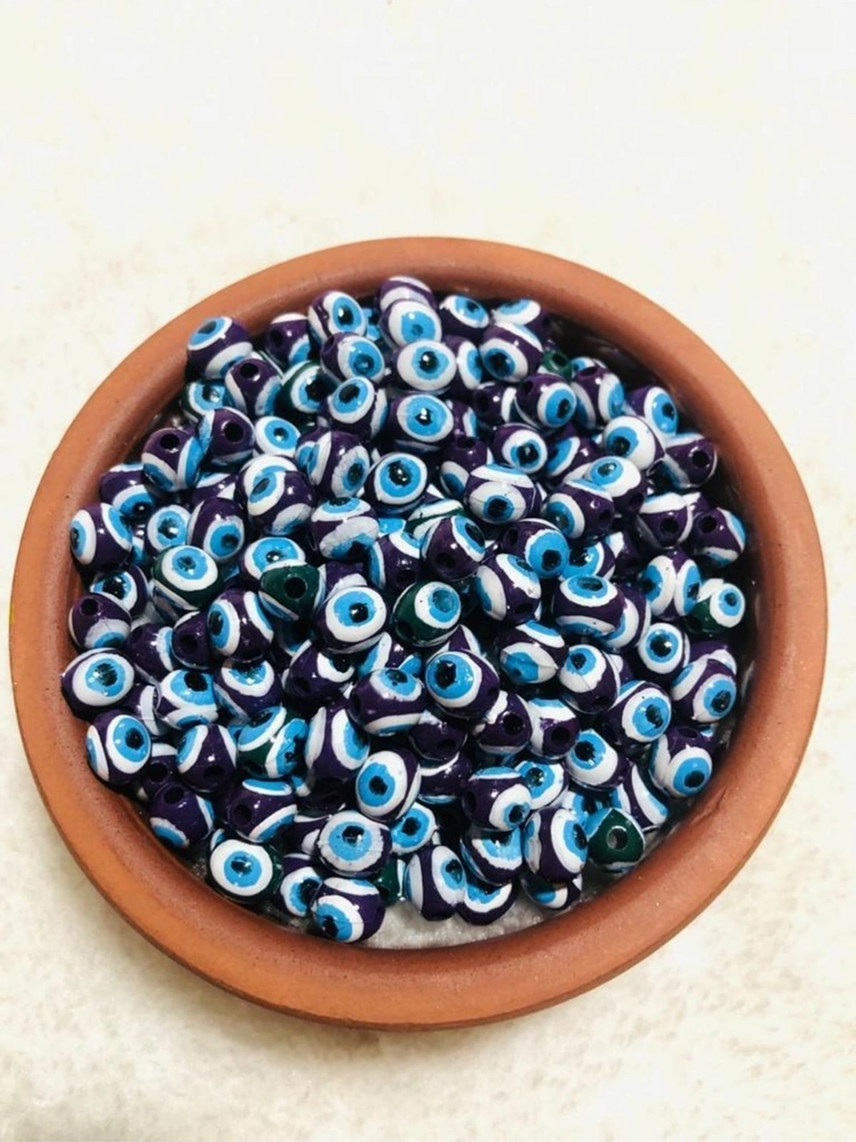 8mm Bordo Danagöz Boncuk - Takı Boncuğu - Saç Boncuğu - 50 Adet / Ince Delikli