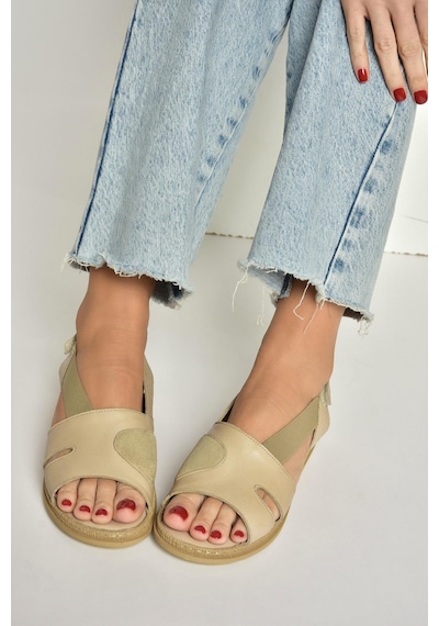 Fox Shoes Y555554003 Bej Hakiki Deri Günlük Kadın Sandalet Bej