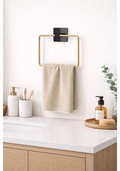 Gold Kare Yapışkanlı Yuvarlak Havluluk Mutfak Ve Banyo Havlu Askılığı Çap 17 Cm Altın Diğer