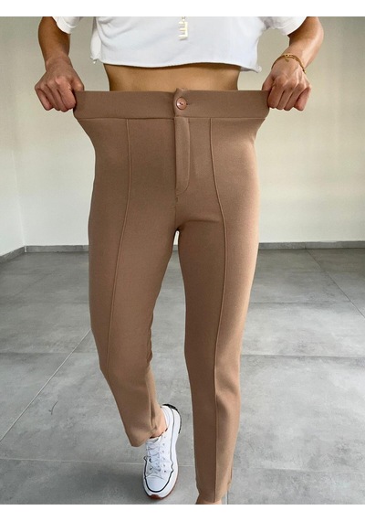 Paw Garage Çimalı Dar Paça Palazzo Pantolon, En Boy Likralı, 36-50 Beden Arası, Iş Pantolonu Vizon