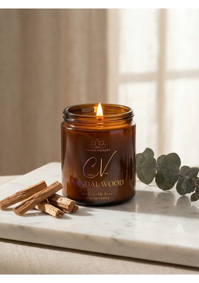 Sandal Ağacı Kokulu Mum- Aromaterapi Mum 100cc- %100 Doğal Soya Wax Mum Amber