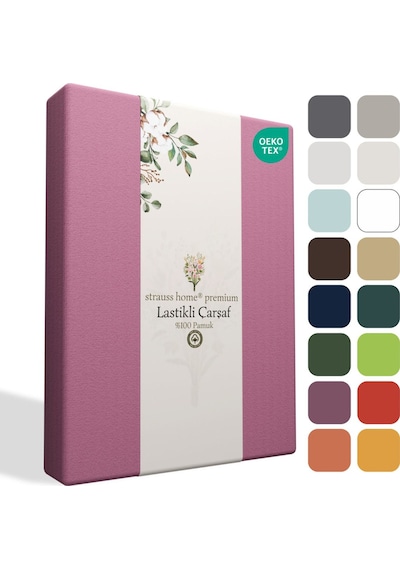 Strausshome Premium Lastikli Çarşaf %100 Pamuk Tek Kişilik / Çift Kişilik Özel Penye Oeko-tex Mürdüm / Eflatun Mürdüm - Eflatun