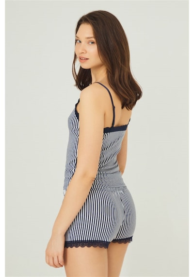 Cottonhill Lacivert Beyaz Çizgili İnce Askılı Şortlu Pamuklu Pijama Takımı Lacivert Cottonhill Lacivert Beyaz Çizgili İnce Askılı Şortlu Pamuklu Pijama Takımı Lacivert