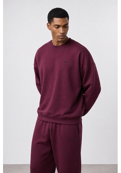 Erkek Respire Basic Oversize Sweatshirt Vişne Bordo