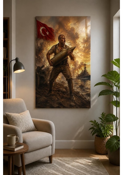 Türk Askeri Temalı Baskılı Cam Tablo Uv Baskı Dekoratif Duvar Tablosu