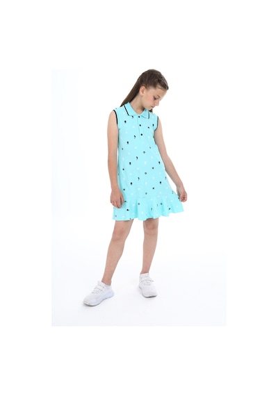 Toontoy Kız Çocuk Baskılı Elbise Su Yeşili
