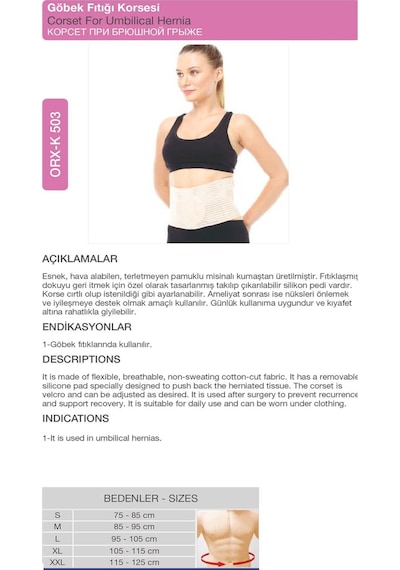 Göbek Fıtığı Korsesi Karın Ve Göbek Bölgesi Medikal Korse Orx -k503 S