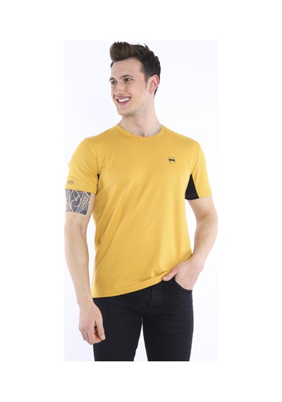 Escetic Erkek Hardal Erkek Slim Fit Pamuklu Kısa Kollu Bisiklet Yaka T-Sh
