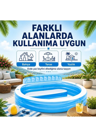 Koltuklu Şişme Aile Havuzu 229 X 219 X 79 Cm Sırt Dayamalı Ve Oturma Alanlı