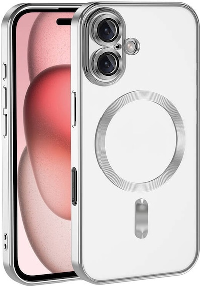 Apple Uyumlu iPhone 16 Plus Kılıf Kamera Korumalı Ve Magsafe Halkalı Shiny Premium Parlak Silikon Kapak Gümüş