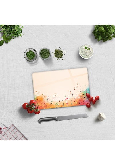 Cam Kesme Tahtası Renkli Notalar 20cm X 30cm
