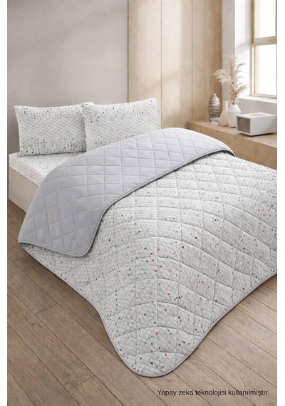 Tek Kişilik Pike Çift Taraflı Kapitone Pike Ve Yatak Örtüsü Takımı 160x230 Cm Desenli Çarşafsız Beyaz- Çok Renkli