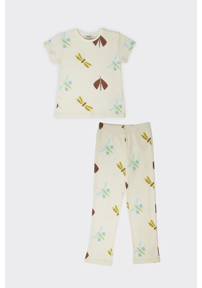 Kız Çocuk Desenli Bej Pijama Takımı Çok Renkli