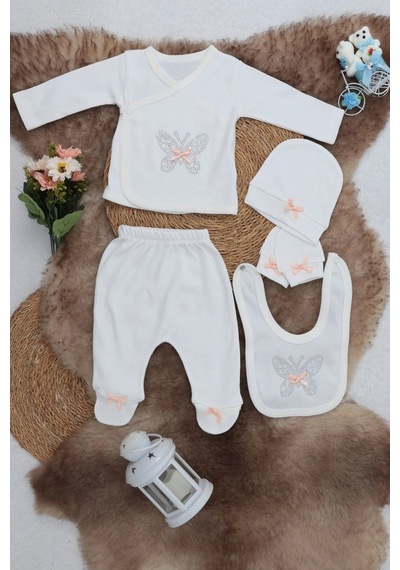 Sema Baby 5 Parça Hastane Çıkışı Zıbın Seti 0-3 Ay - Butterfly Beyaz