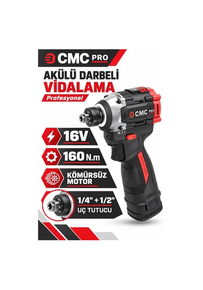 Cmc Profesyonel 16v Kömürsüz Akülü Darbeli Vidalama 160 Nm, Çift 2 Ah Akü, Çok Fonksiyonlu