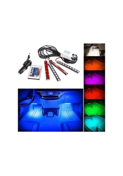Araç Içi Ayak Altı Kumandalı Led Sese Duyarlı 4x12 Fonksiyonlu Ayak Altı Aydınlatma Ayak Altı Led 10 Parça Siyah