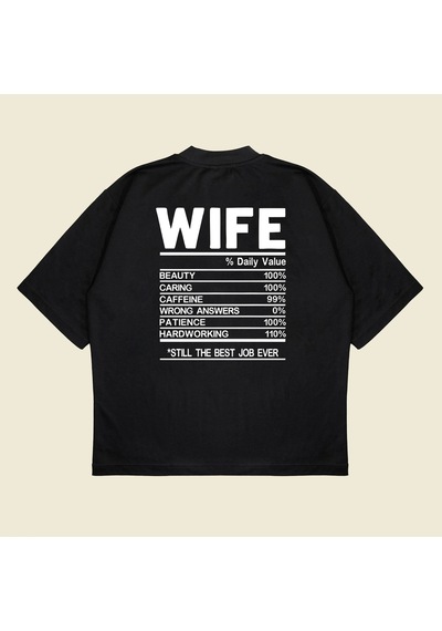 Startmore Wife Baskılı Oversize Unisex Pamuklu Nefes Alan Kalın Kumaşlı Siyah