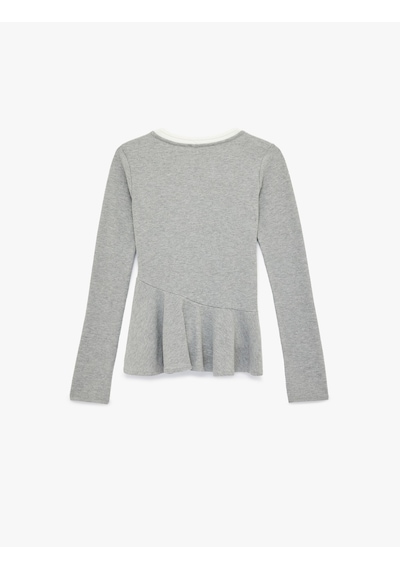 Koton Slim Fit Volanlı Bisiklet Yaka Biyeli Düğmeli Uzun Kollu Tişört Gri Melanj 6sal10208ık Gri Melanj Koton Slim Fit Volanlı Bisiklet Yaka Biyeli Düğmeli Uzun Kollu Tişört Gri Melanj 6sal10208ık Gri Melanj