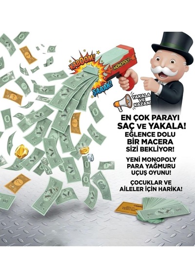 Monopoly Para Yağmuru 100 Adet Banknotlu 25 Adet Şans Kartlı Eğlenceli Aile Kutu Oyunu 1