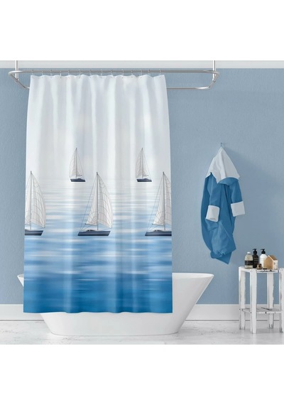 Banyo Perdesi 1x100x200 Tek Kanat Duş Perdesi Halka Hediyeli Duşakabin Perdesi 9889 Mavi