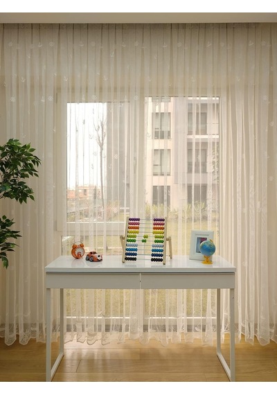 Yelkenli Çapa Desenli Çocuk Odası Tül Perde, 100x250, Seyrek Pile, 1/2 Genel