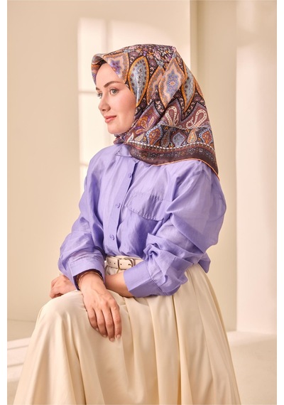 Silk Home Twill İpek Eşarp 11476-25 Acı Kahve, Turuncu, Mavi, Mor, Beyaz
