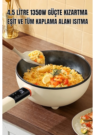 Robo Çift Katlı Dijital Elektrikli Otomatik Yemek Pişirici Tencere 4.5 Litre 32 Cm Açık Bej