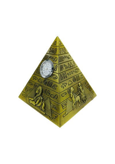 Antik Mısır Piramit Saatli Metal Dekoratif Hediyelik Biblo 10x11cm
