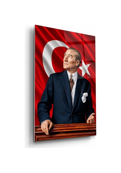Atatürk Ve Türk Bayrağı Görselli 4mm Temperli Cam Tablo