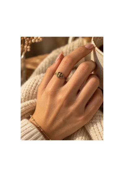 Esoo Jewelry Arı Figürlü Mühür Yüzük Ayarlanabilir Antik Pirinç Kadın Gold